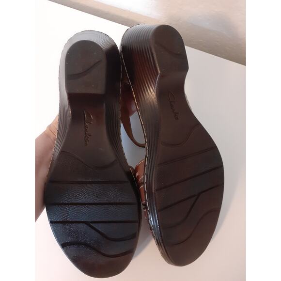Clarks Collection Brown Leather Ankle Strap Comfort Sandals Shoes 9 Great Cond. - Picture 5 of 6